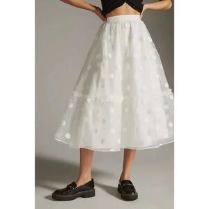 Anthropologie Eva Franco Tulle Midi Skirt White Organza, XXSP.